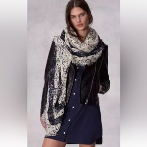 NWT Rag & Bone Astra Paisley 100% Cotton Scarf RET $168 Off White ＆ Black Print